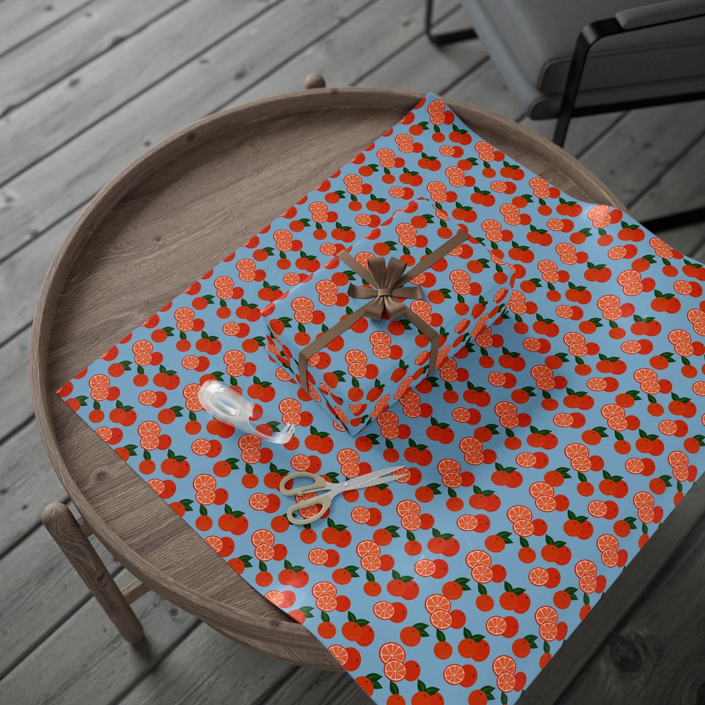 Citrus Orchard Wrapping Paper Roll — Orange Fruit Pattern Gift Wrap