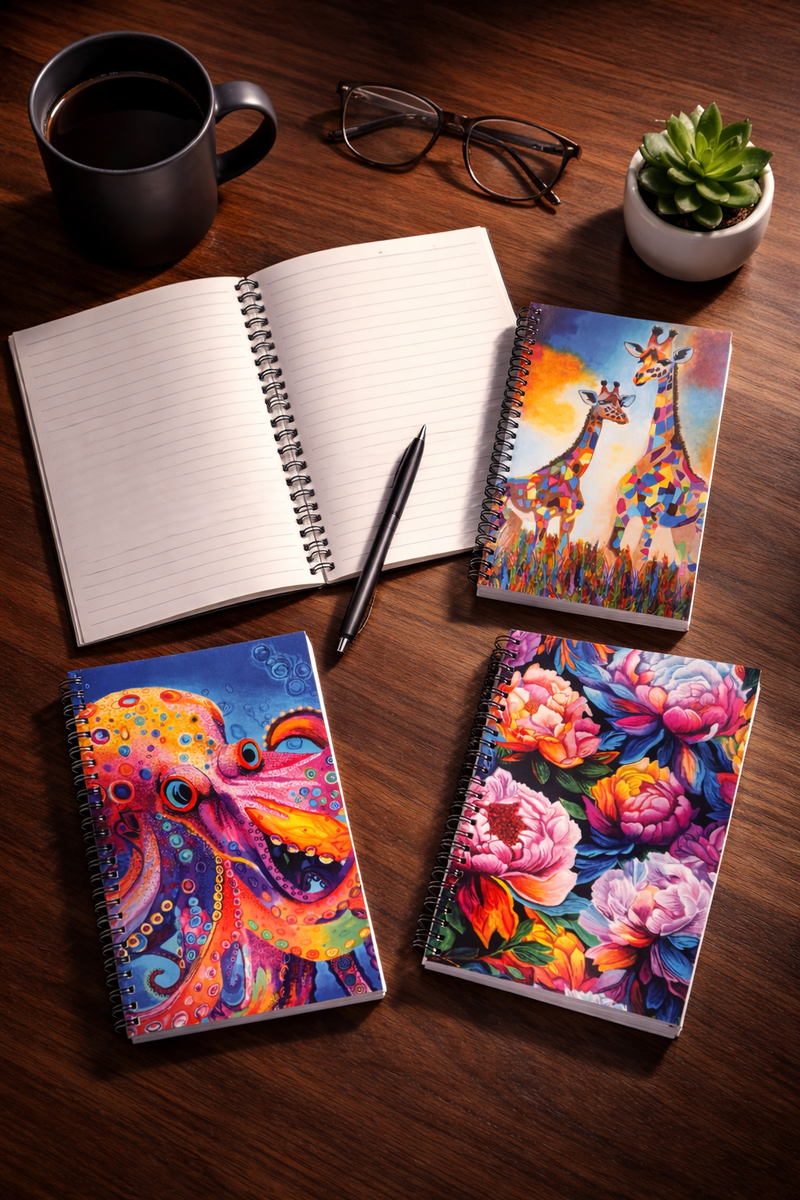 Bold colorful art spiral notebooks by Danielle Cowdrey
