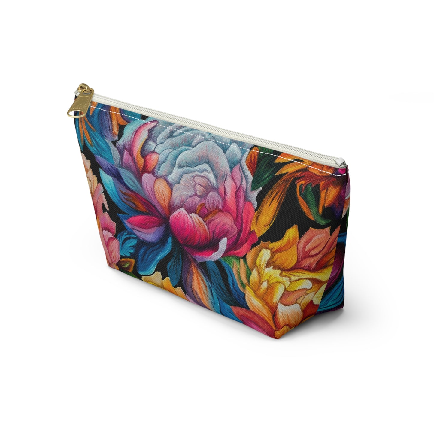 Neon Peonies Makeup Bag