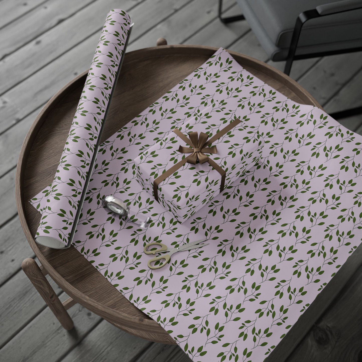 Botanical Lavender Wrapping Paper Roll — Olive Leaf Pattern Gift Wrap