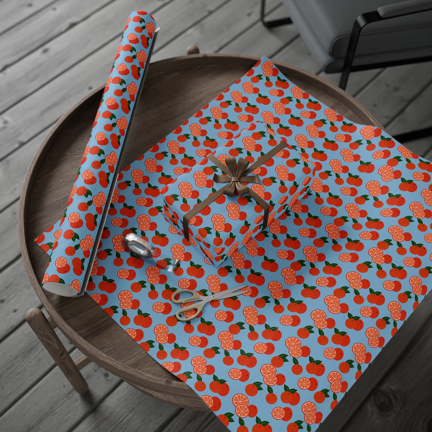 Citrus Orchard Wrapping Paper Roll — Orange Fruit Pattern Gift Wrap