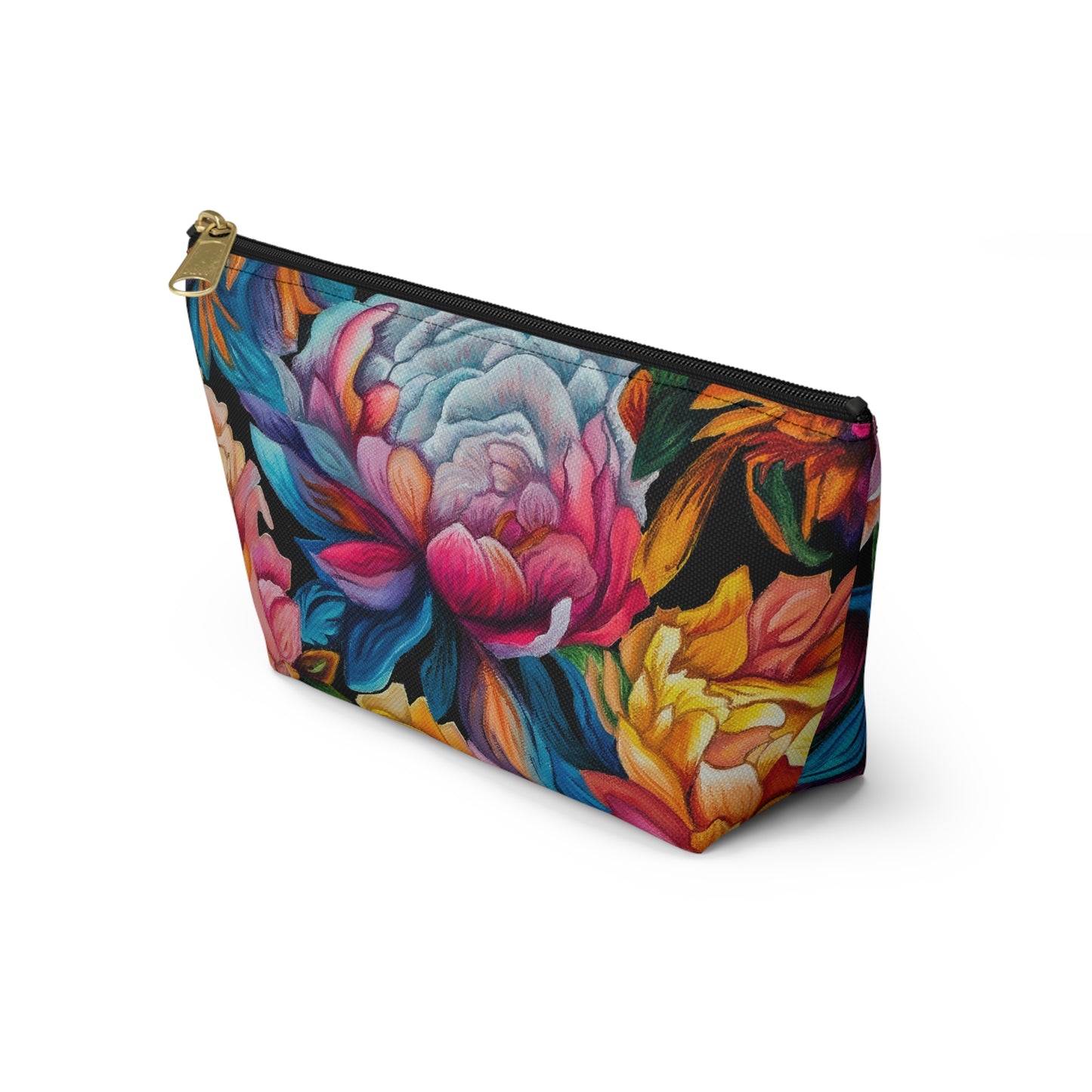 Neon Peonies Makeup Bag