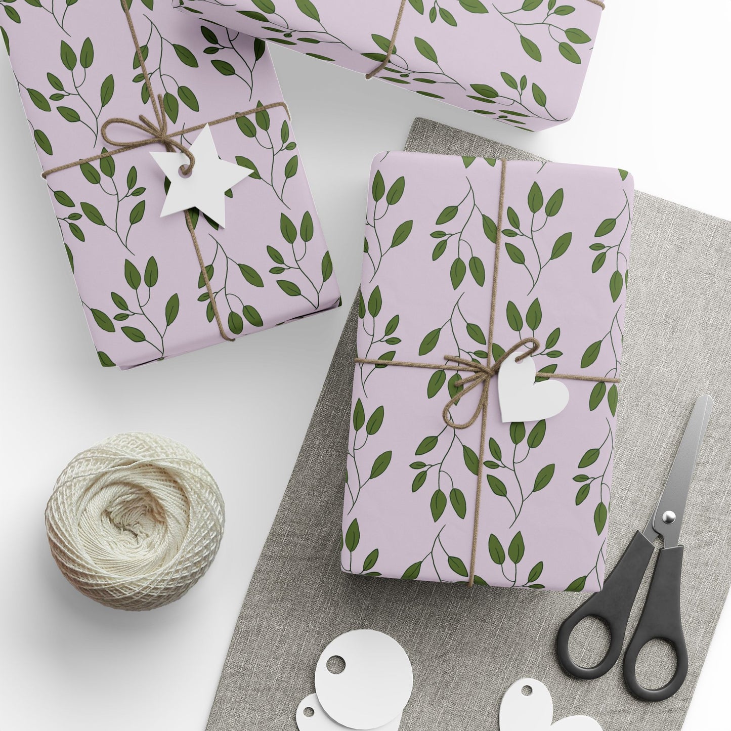 Botanical Lavender Wrapping Paper Roll — Olive Leaf Pattern Gift Wrap