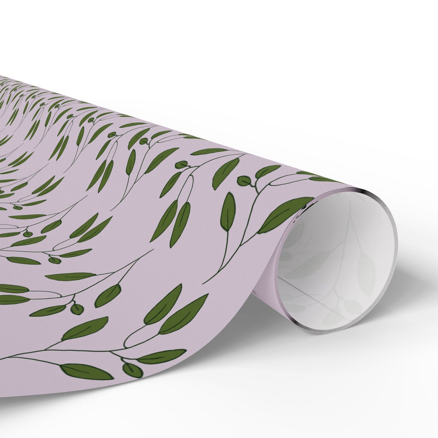 Botanical Lavender Wrapping Paper Roll — Olive Leaf Pattern Gift Wrap