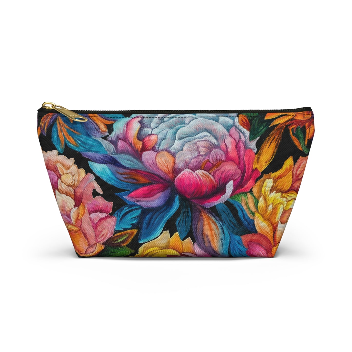 Neon Peonies Makeup Bag