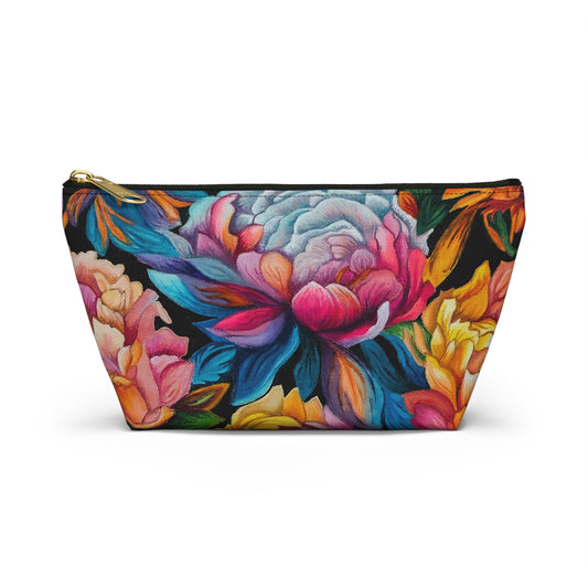 Neon Peonies Makeup Bag