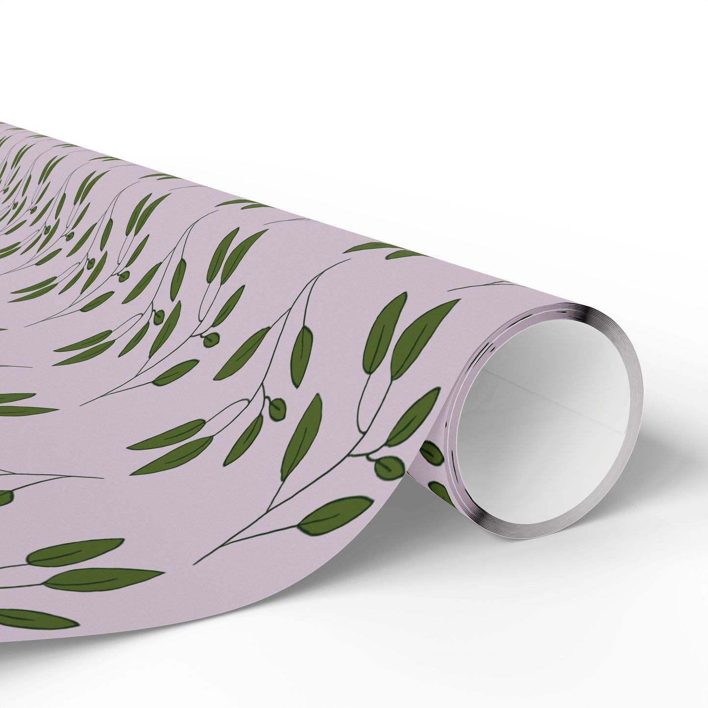 Botanical Lavender Wrapping Paper Roll — Olive Leaf Pattern Gift Wrap