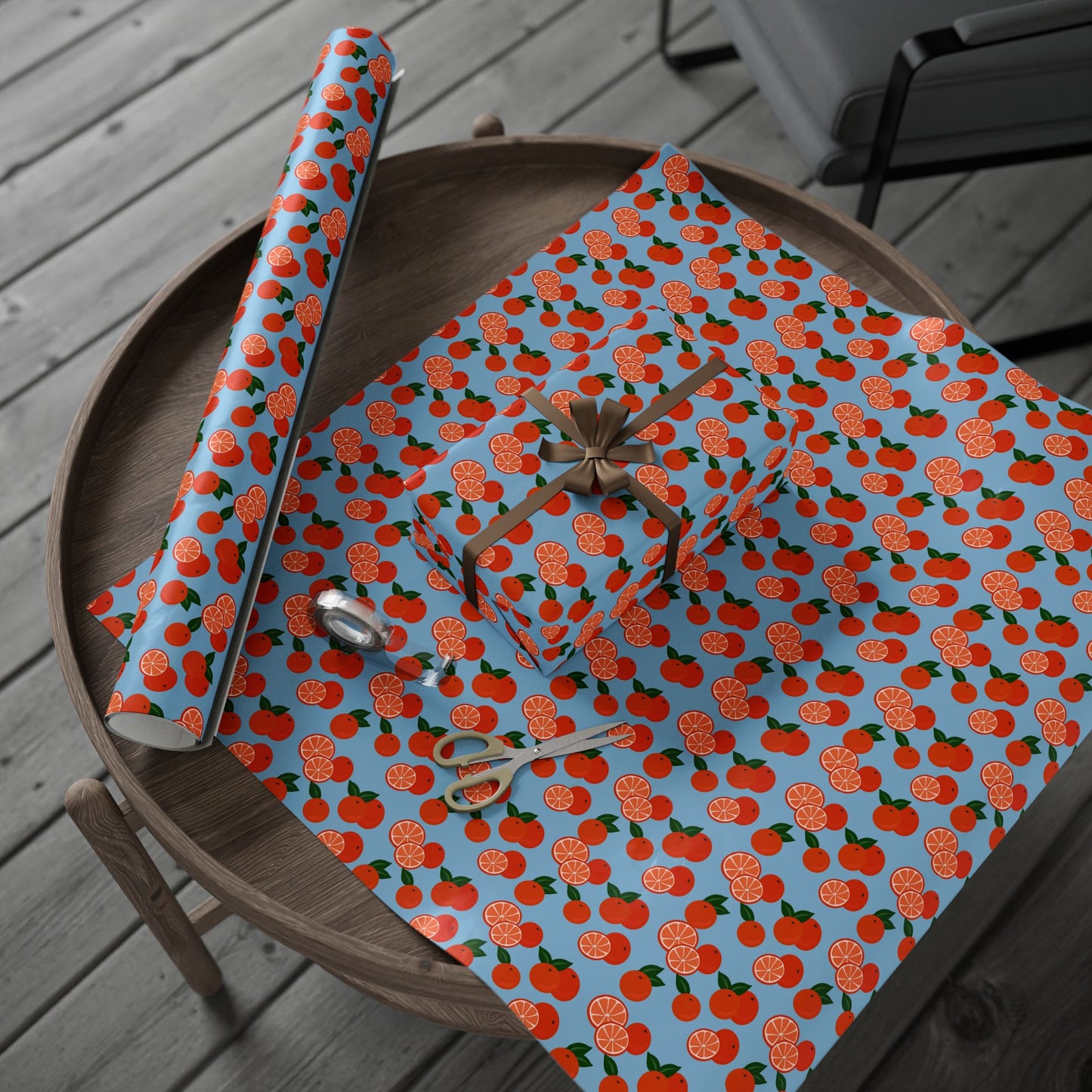 Citrus Orchard Wrapping Paper Roll — Orange Fruit Pattern Gift Wrap
