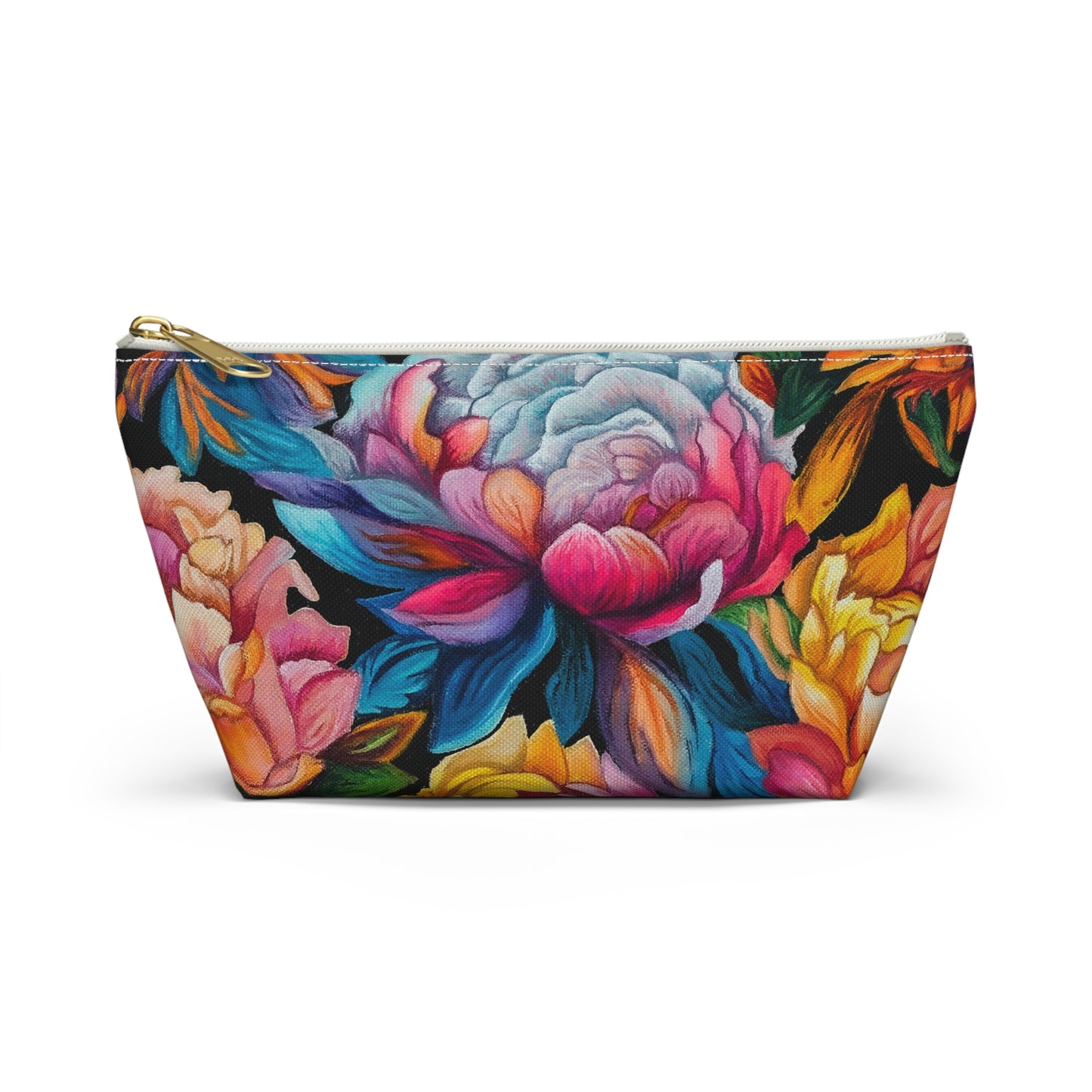 Neon Peonies Makeup Bag