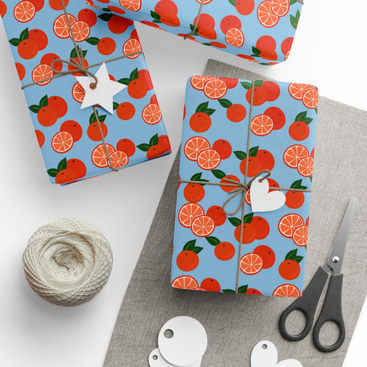 Citrus Orchard Wrapping Paper Roll — Orange Fruit Pattern Gift Wrap