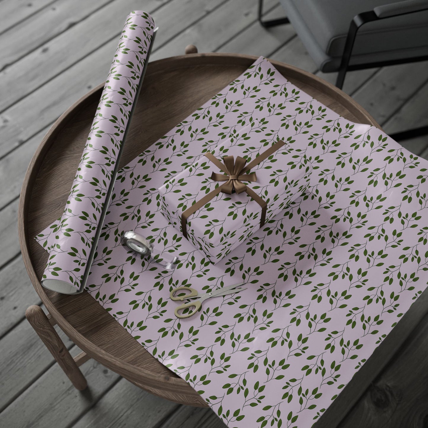Botanical Lavender Wrapping Paper Roll — Olive Leaf Pattern Gift Wrap