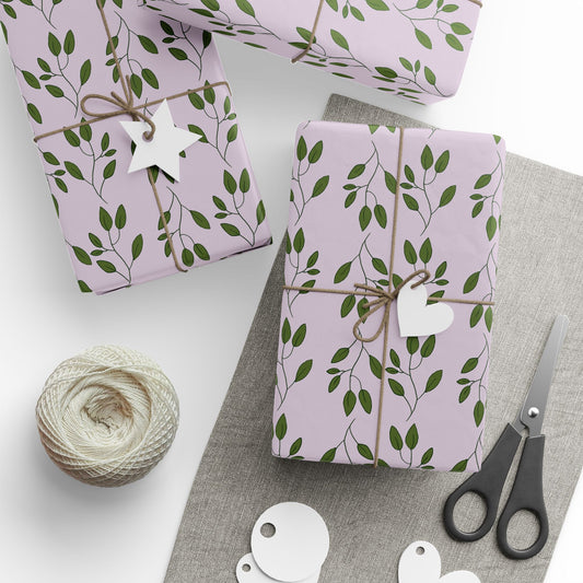 Botanical Lavender Wrapping Paper Roll — Olive Leaf Pattern Gift Wrap