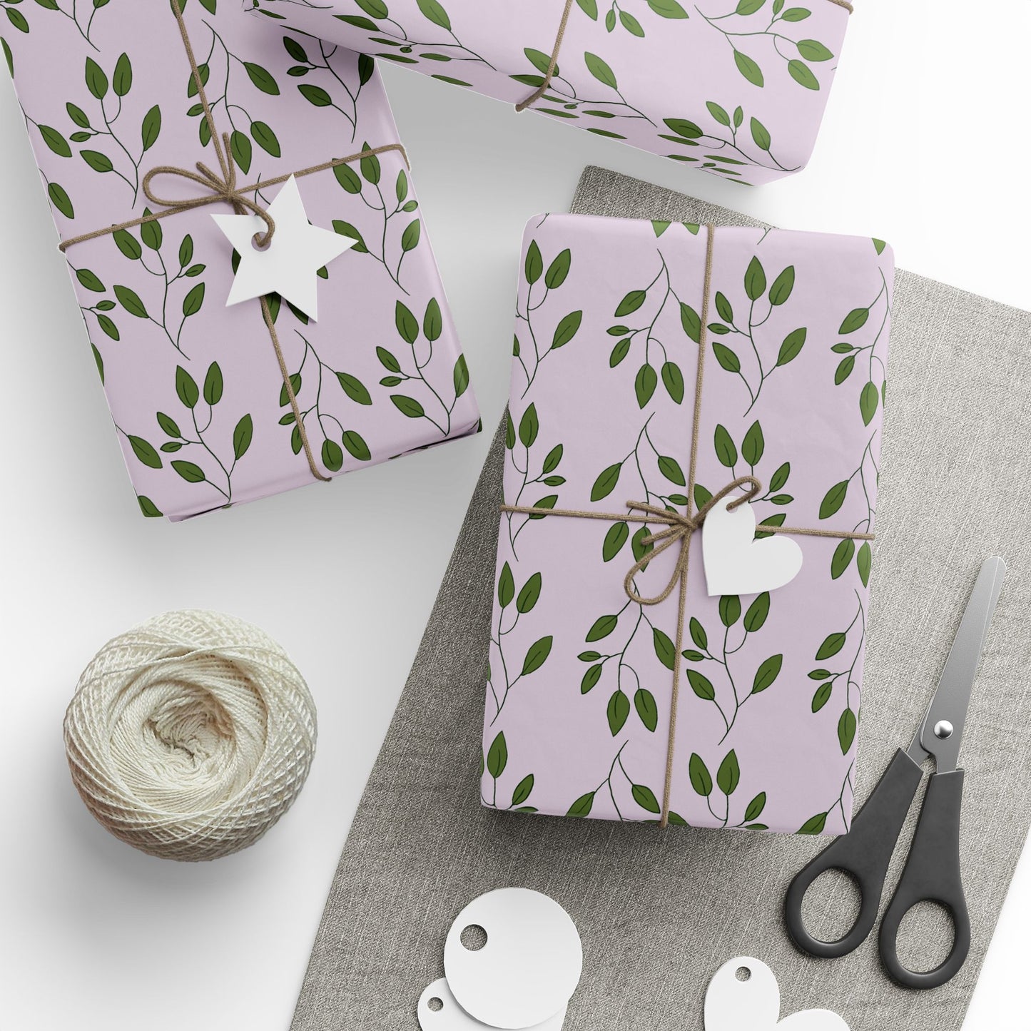 Botanical Lavender Wrapping Paper Roll — Olive Leaf Pattern Gift Wrap