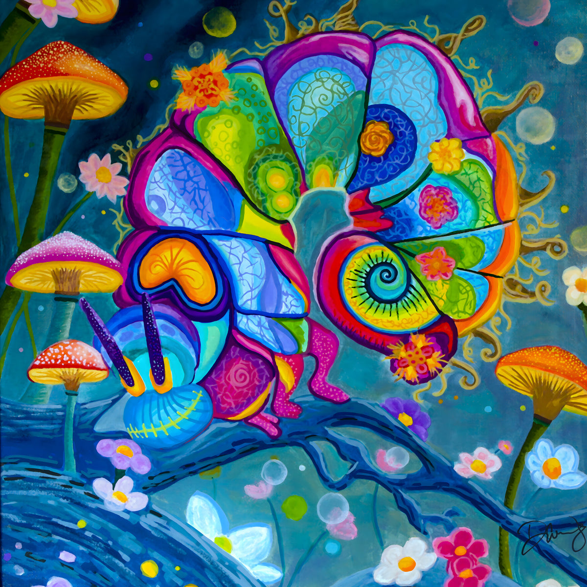 Absolem's Garden - colorful psychedelic art print by Danielle Cowdrey - colorful wall art print by Danielle Cowdrey