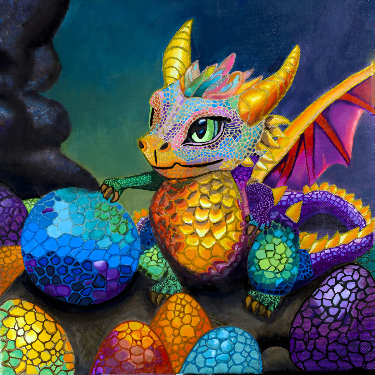Dragon Mischief - colorful psychedelic art print by Danielle Cowdrey - colorful wall art print by Danielle Cowdrey