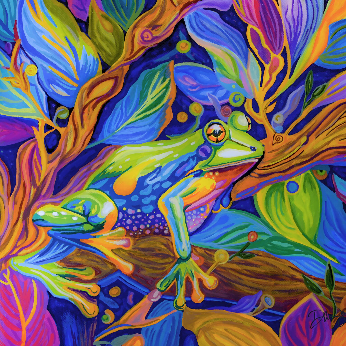 Jewel of the Rainforest - colorful psychedelic art print by Danielle Cowdrey - colorful wall art print by Danielle Cowdrey