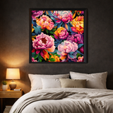 Neon Peonies Framed Canvas