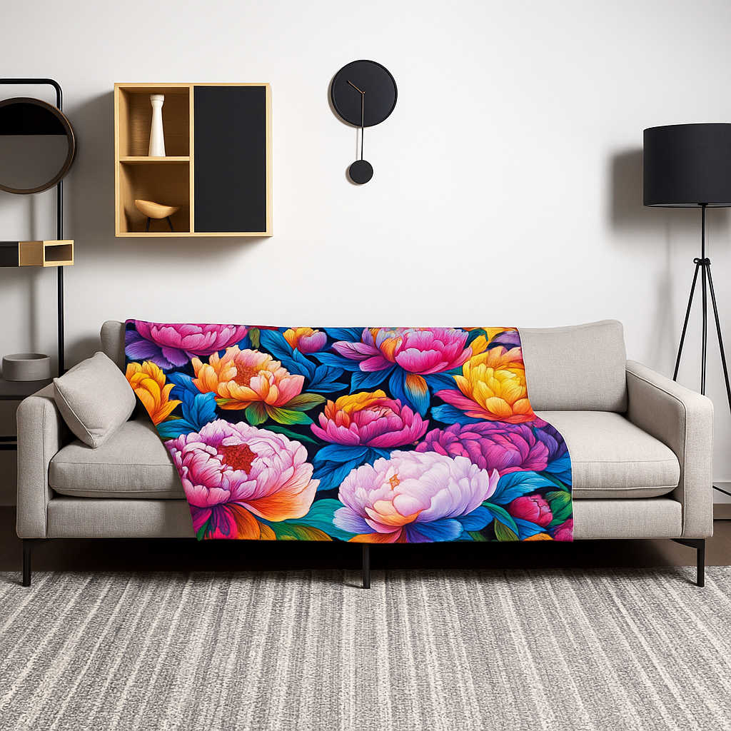 Neon Peonies Wrap Blanket
