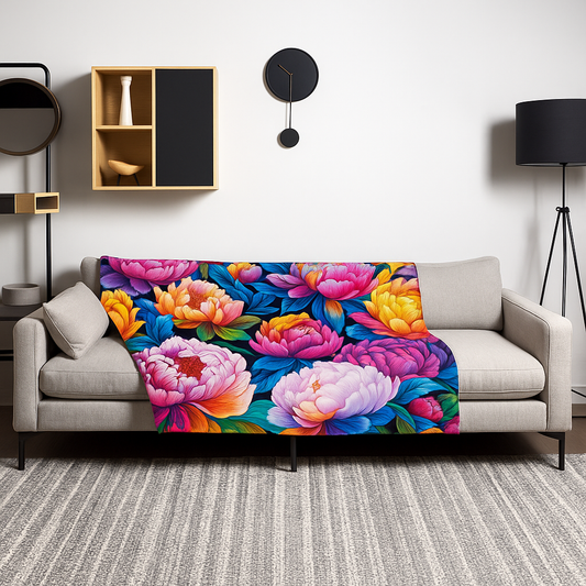 Neon Peonies Wrap Blanket