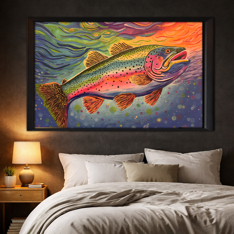 Taste the Rainbow framed canvas in dark bedroom - bold colorful wall art by Danielle Cowdrey - colorful art print by Danielle Cowdrey