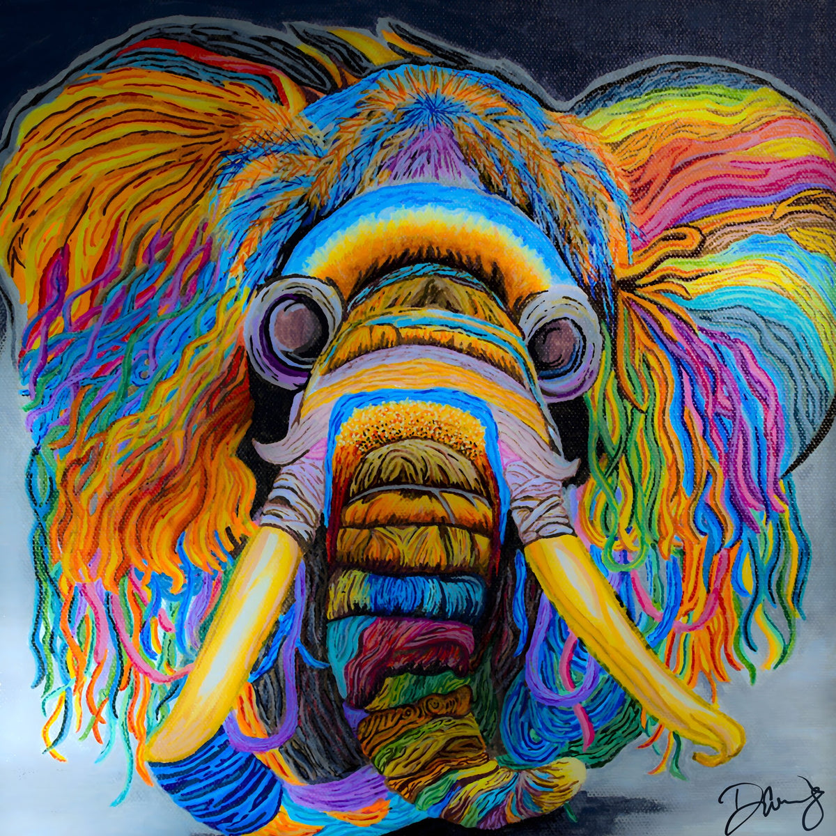 Wooly Mammoth - colorful psychedelic art print by Danielle Cowdrey - colorful wall art print by Danielle Cowdrey