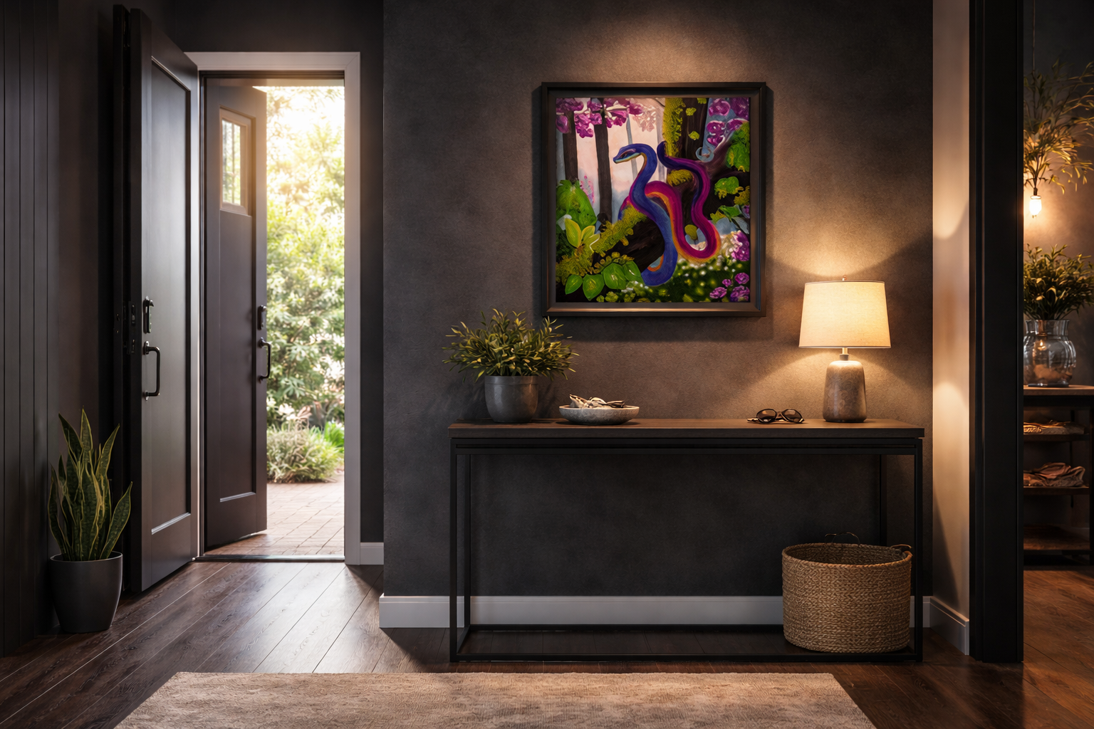 bold art print in entryway creating first impression