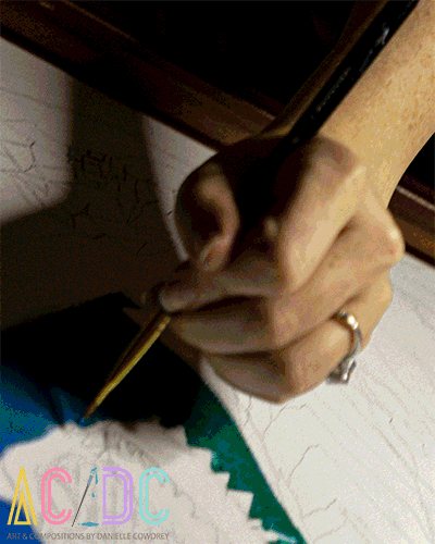 Danielle Cowdrey painting bold colorful animal art in her Houston studio