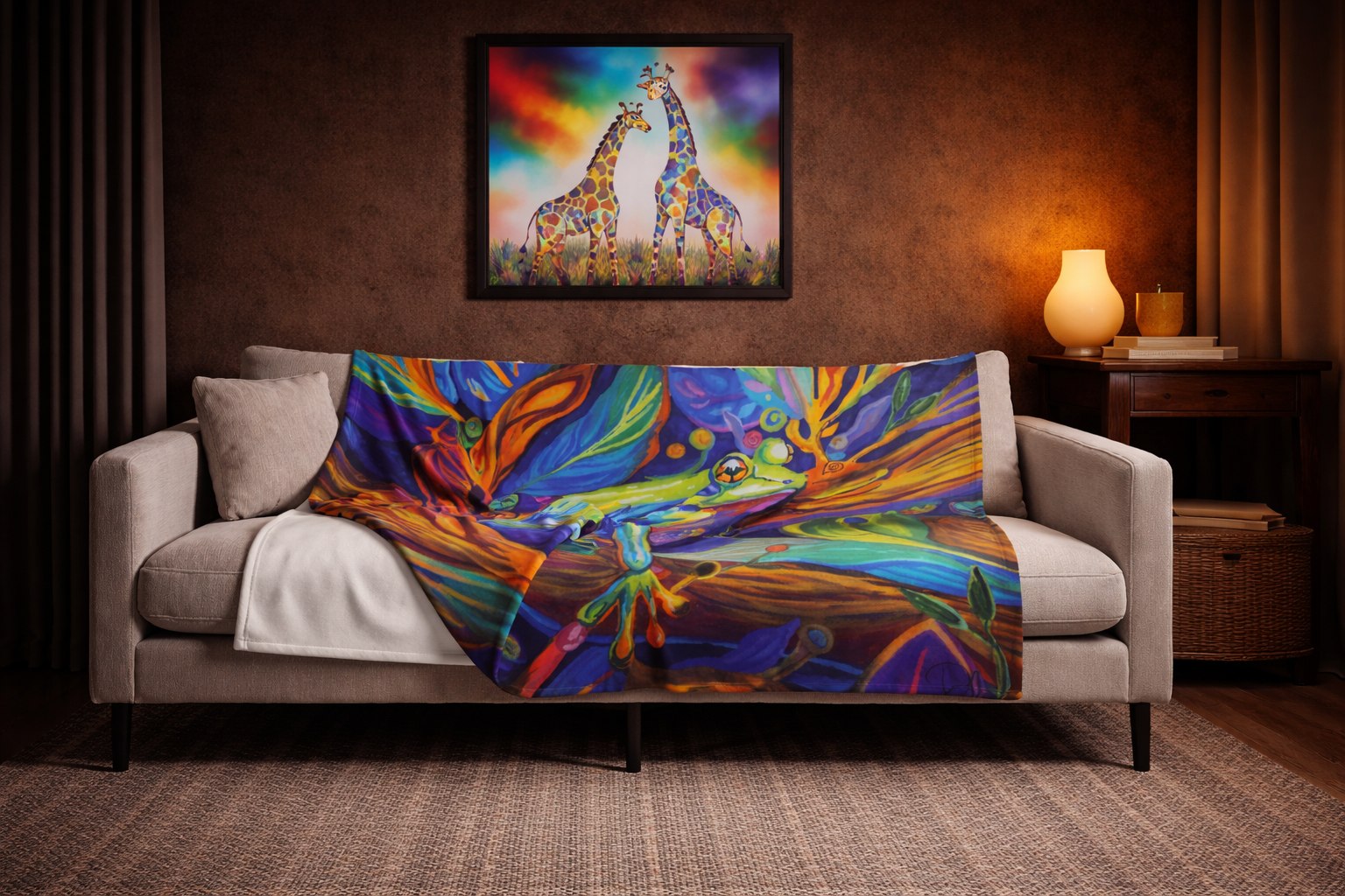 Bold colorful art wrap blankets by Danielle Cowdrey